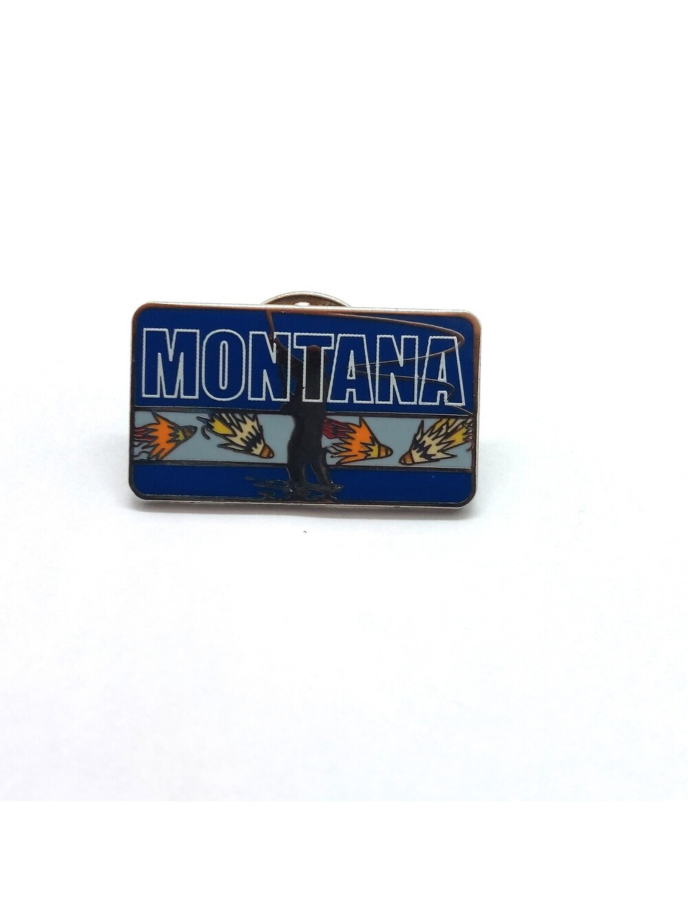 Vintage Montana Fly Fishing Enamel Pin Angler Fisherman Travel Souvenir